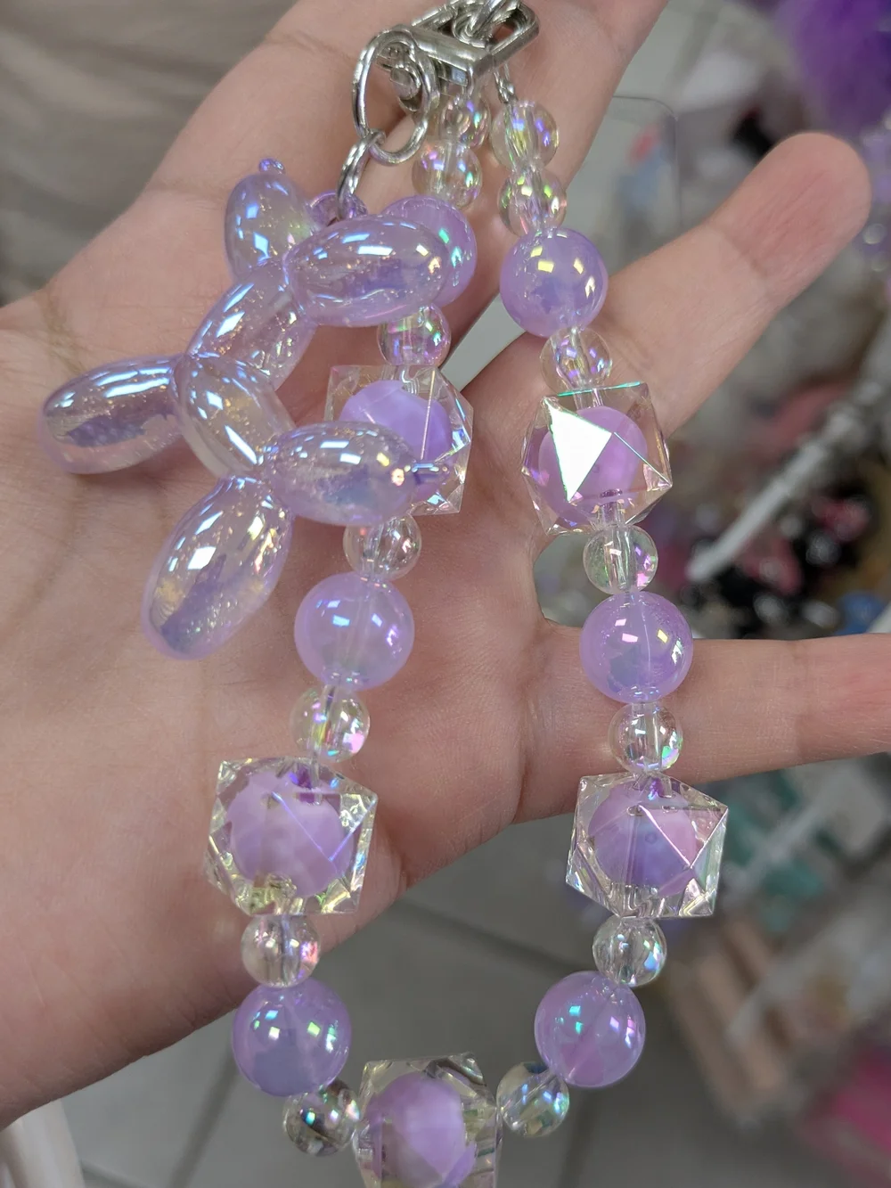 Iridescent Lavender Beaded Balloon Dog Keychain